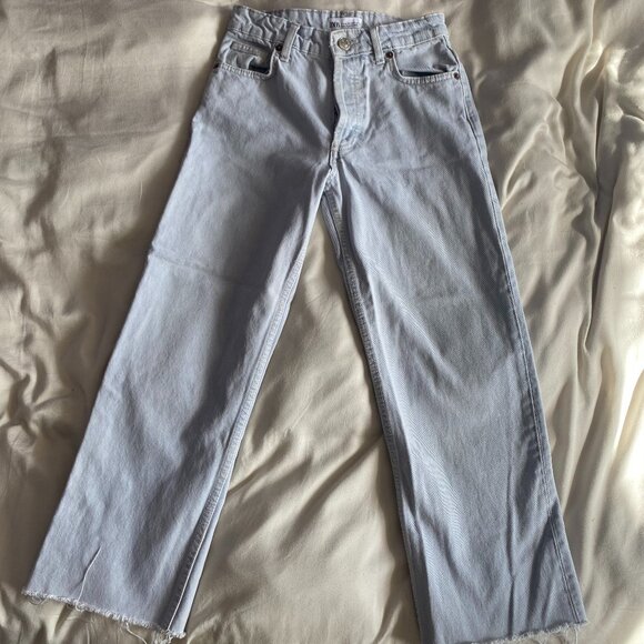 ZARA High-Waisted Grunge Jeans | Light Wash Denim | Frayed Hem | Button Fly | Si - Picture 1 of 6